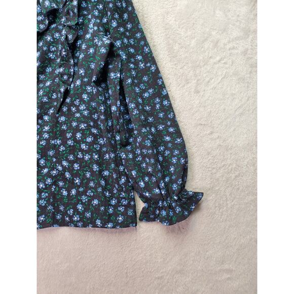 Loft Blouse Women's Large Multi Floral Ruffle Trim Round Neck Keyhole Drawstring - Picture 5 of 9